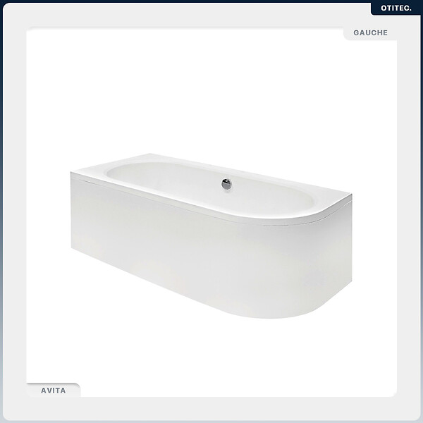 BESCO - Baignoire asymétrique - 150 x 75 cm - Gauche - sans Habillage - avec Pieds - Étagère bambou - Vidage Chrome - AVITA - large