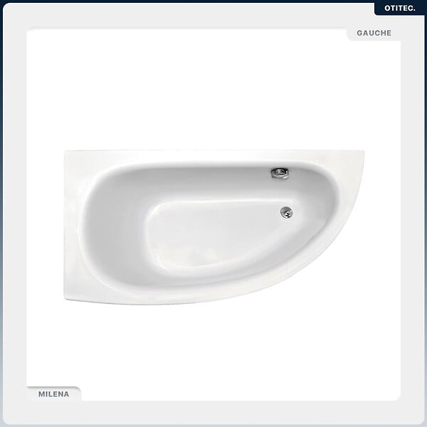 BESCO - Baignoire asymétrique - 150 x 70 cm - Gauche - sans Habillage - avec Pieds - Poignées - Repose-tête - Vidage Chrome - MILENA PREMIUM - large