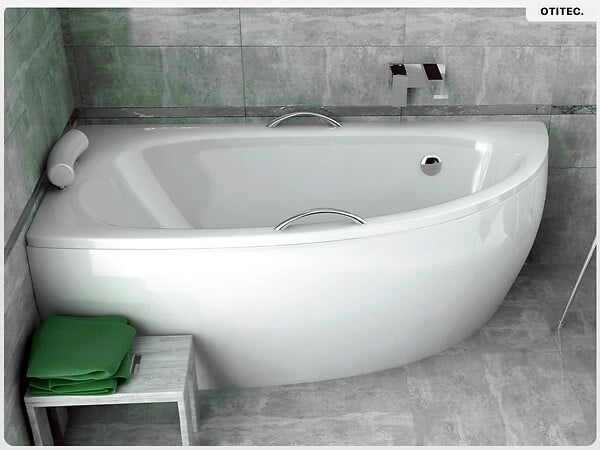 BESCO - Baignoire asymétrique - 150 x 70 cm - Gauche - sans Habillage - avec Pieds - Poignées - Repose-tête - Vidage Chrome - MILENA PREMIUM - large