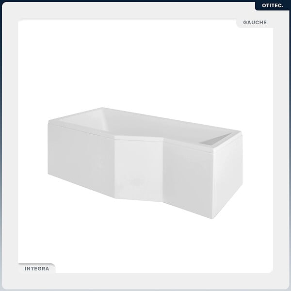 BESCO - Baignoire asymétrique - 170 x 75 cm - Gauche - avec Habillage - Pieds - Vidage Chrome - INTEGRA - large