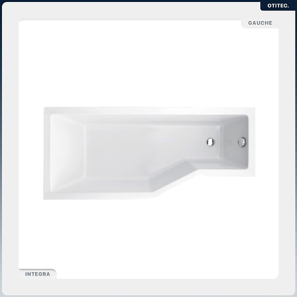 BESCO - Baignoire asymétrique - 170 x 75 cm - Gauche - avec Habillage - Pieds - Vidage Chrome - INTEGRA - large