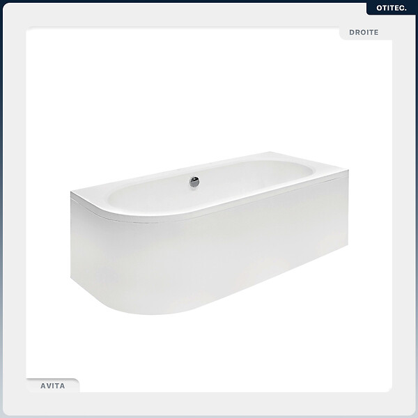 BESCO - Baignoire asymétrique - 160 x 75 cm - Droite - sans Habillage - avec Pieds - Repose-tête - Vidage Chrome - AVITA - large