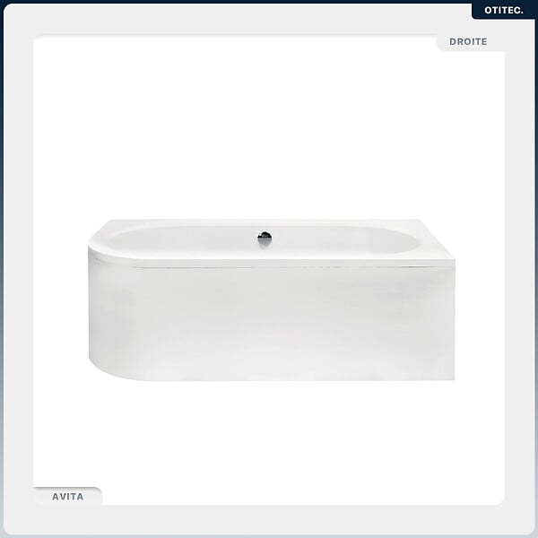 BESCO - Baignoire asymétrique - 180 x 80 cm - Droite - sans Habillage - avec Pieds - Repose-tête - Vidage Chrome - AVITA - large