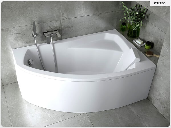 BESCO - Baignoire asymétrique - 140 x 90 cm - Droite - avec Habillage - Pieds - Vidage Chrome - RIMA - large