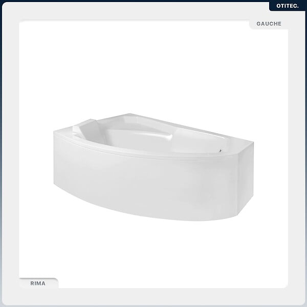 BESCO - Baignoire asymétrique - 150 x 95 cm - Gauche - avec Habillage - Pieds - Vidage Chrome - RIMA - large