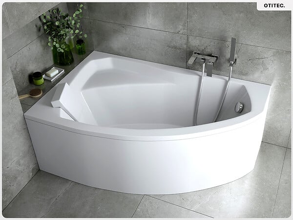 BESCO - Baignoire asymétrique - 150 x 95 cm - Gauche - avec Habillage - Pieds - Vidage Chrome - RIMA - large