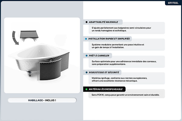 BESCO - Baignoire asymétrique - 160 x 90 cm - Droite - avec Habillage - Pieds - Vidage Chrome - INTIMA SLIM - large