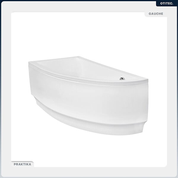 BESCO - Baignoire asymétrique - 150 x 70 cm - Gauche - avec Tablier - Pieds - Vidage Chrome - PRAKTIKA - large