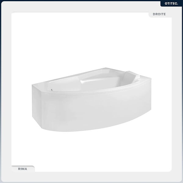 BESCO - Baignoire asymétrique - 140 x 90 cm - Droite - avec Tablier - Pieds - Repose-tête - Vidage Chrome - RIMA - large