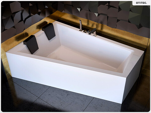 BESCO - Baignoire asymétrique - 170 x 125 cm - Gauche - avec Tablier - Pieds - 2 Repose-têtes - Vidage Chrome - INTIMA DUO - large