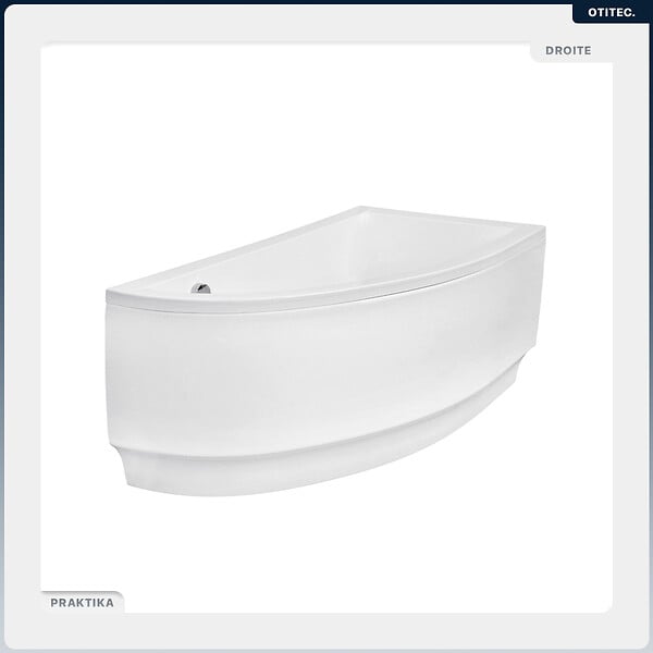 BESCO - Baignoire asymétrique - 150 x 70 cm - Droite - avec Tablier - Pieds - Vidage Chrome - PRAKTIKA - large