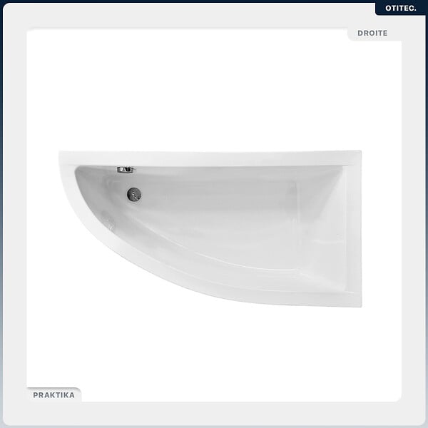 BESCO - Baignoire asymétrique - 150 x 70 cm - Droite - avec Tablier - Pieds - Vidage Chrome - PRAKTIKA - large