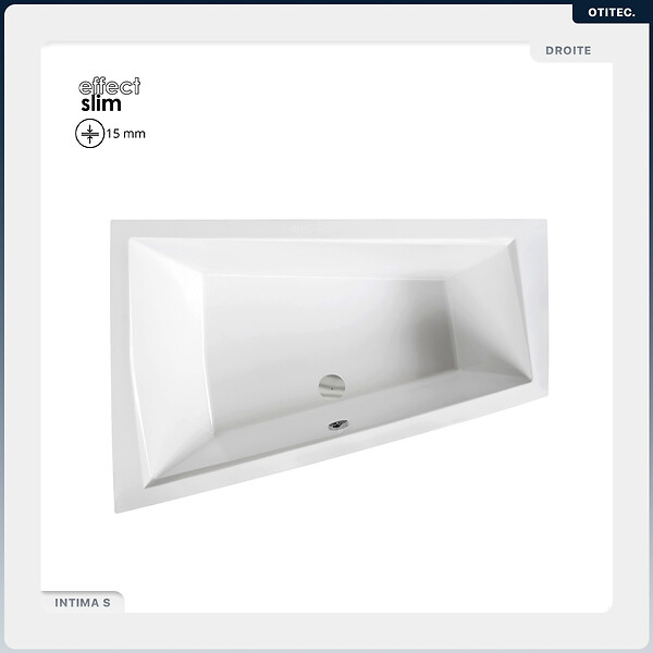 BESCO - Baignoire asymétrique - 180 x 125 cm - Gauche - sans Habillage - avec Pieds - 2 Repose-têtes - Vidage Chrome - INTIMA SLIM - large