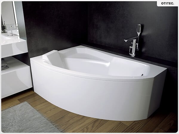BESCO - Baignoire asymétrique - 140 x 90 cm - Gauche - avec Tablier - Pieds - Vidage Chrome - RIMA - large