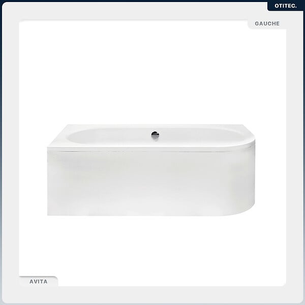 BESCO - Baignoire asymétrique - 160 x 75 cm - Gauche - sans Habillage - avec Pieds - Repose-tête - Vidage Chrome - AVITA - large
