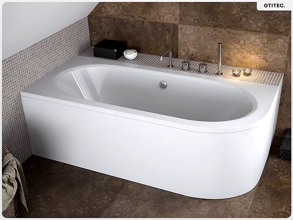 BESCO - Baignoire asymétrique - 160 x 75 cm - Gauche - sans Habillage - avec Pieds - Repose-tête - Vidage Chrome - AVITA - large