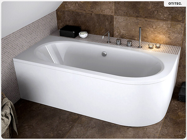 BESCO - Baignoire asymétrique - 180 x 80 cm - Gauche - sans Habillage - avec Pieds - Repose-tête - Étagère bambou - Vidage Chrome - AVITA - large