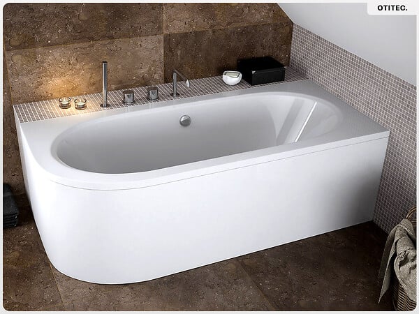 BESCO - Baignoire asymétrique - 180 x 80 cm - Droite - sans Habillage - avec Pieds - Repose-tête - Étagère bambou - Vidage Chrome - AVITA - large