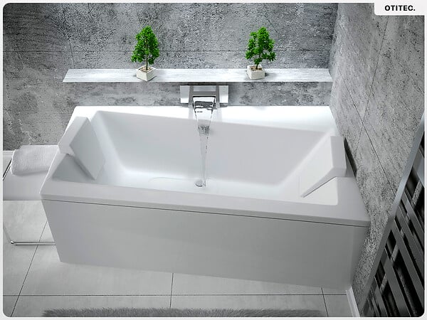 BESCO - Baignoire asymétrique - 160 x 100 cm - Droite - avec Habillage - Pieds - Vidage Chrome - INFINITY - large