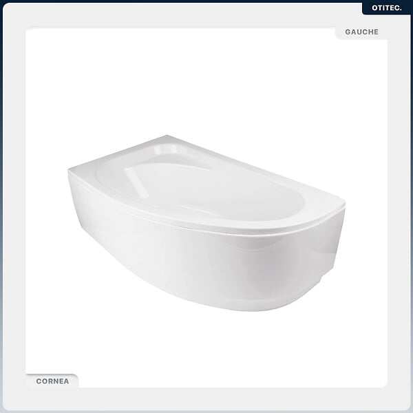 BESCO - Baignoire asymétrique - 150 x 100 cm - Gauche - sans Habillage - avec Pieds - Vidage Chrome - CORNEA - large