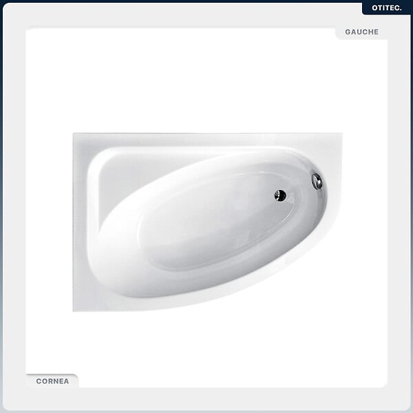 BESCO - Baignoire asymétrique - 150 x 100 cm - Gauche - sans Habillage - avec Pieds - Vidage Chrome - CORNEA - large