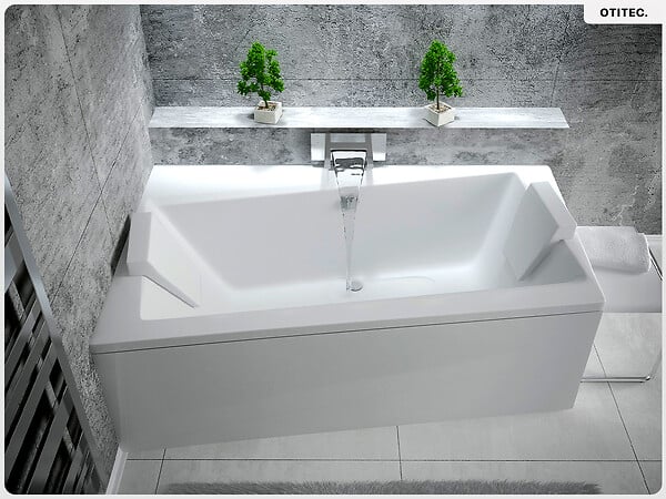 BESCO - Baignoire asymétrique - 150 x 90 cm - Gauche - avec Habillage - Pieds - Vidage Chrome - INFINITY - large