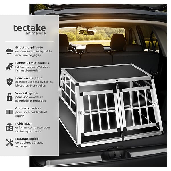 TECTAKE - Cage de transport pour chien double dos droit noir - large