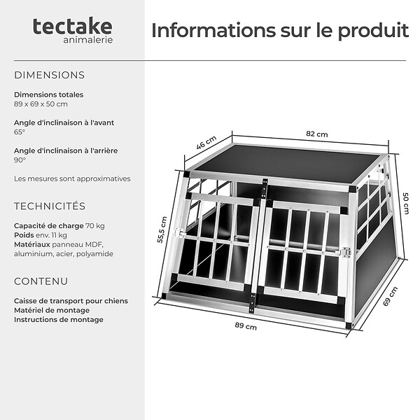 TECTAKE - Cage de transport pour chien double dos droit noir - large