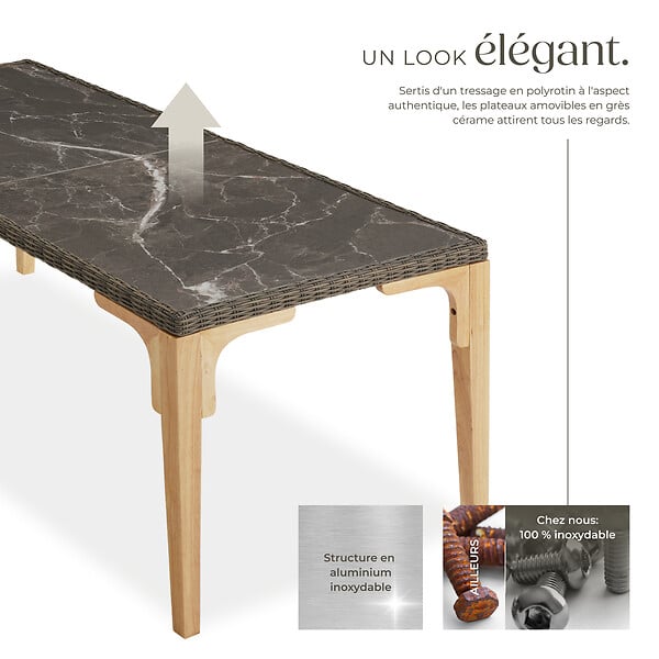 TECTAKE - Table en rotin Foggia 196x87x76cm marron naturel - large