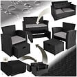 TECTAKE - Salon de jardin Modena 3+2+1 avec housse de protection noir/gris - vignette