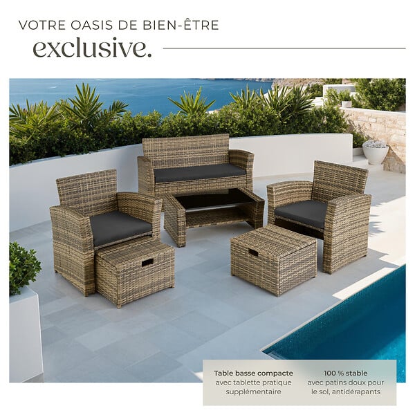 TECTAKE - Salon de jardin résine tressée naturel ensemble mobilier extérieur avec housse - large