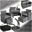TECTAKE - Salon de jardin 6 places en résine tressée gris design contemporain lignes épurées coussins déperlants housse protection - vignette
