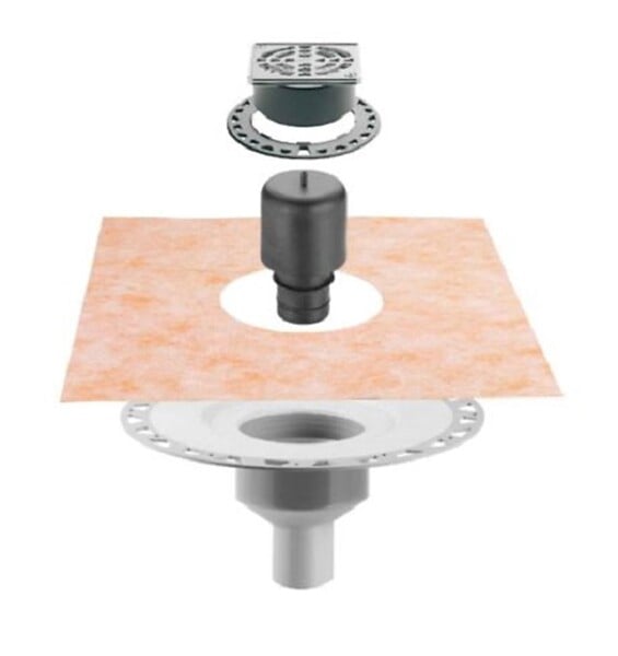 SCHLUTER - Kits complets pour évacuation sortie horizontale avec siphon intégré et grille DESIGN 1 CLASSIC KERDI DRAIN - Evacuation DN 40/50 - grille inox avec - large