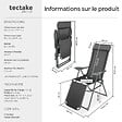 TECTAKE - 2 chaises de jardin pliantes en aluminium avec appui-tête et repose-pieds gris anthracite - vignette