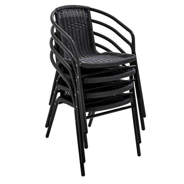 OVIALA - Lot de 4 fauteuils de jardin aluminium et résine noir - Saint Germain - large