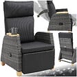 TECTAKE - Fauteuil en rotin design aluminium dossier réglable gris avec coussin dossier et repose-pieds réglables - vignette