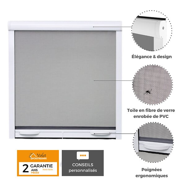 VOLET-MOUSTIQUAIRE - Pack éco de 4 moustiquaires enroulables alu H170 cm x L160 cm blanc - large