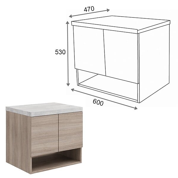 SANIVERRE - Meuble Sous Vasque 60 Cm Chêne Fumé + Plan Gris Béton - Oslo - large