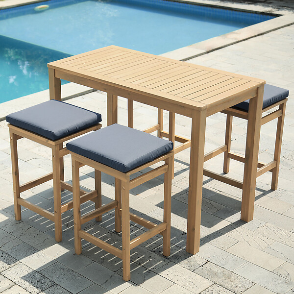 HAPPY GARDEN - Mange debout ARUBA en acacia 4 places - coussins gris - large
