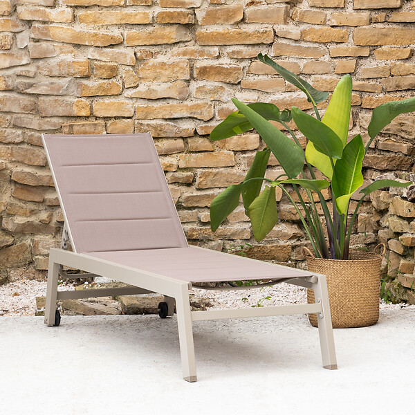 HAPPY GARDEN - Bain de soleil BARBADOS en textilène taupe - aluminium taupe - large