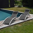 HAPPY GARDEN - Lot de 2 transats GALAPAGOS en textilène gris - aluminium gris - vignette