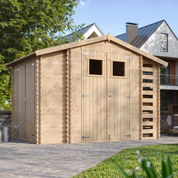 TIMBELA - Abri de jardin en bois et range bûches I206xL328xH218 cm / 5,41 m2 - M389 - large