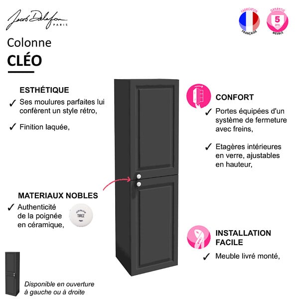 JACOB DELAFON - Meuble salle de bain Cléo 1889 plan vasque + colonne droite + mitigeur lavabo chromé - large