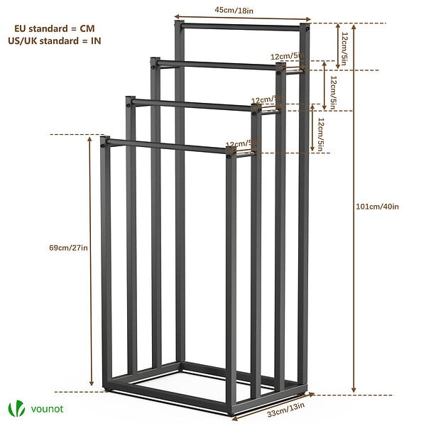 VOUNOT - Porte serviettes sur pied autoportant 4 niveaux noir - large