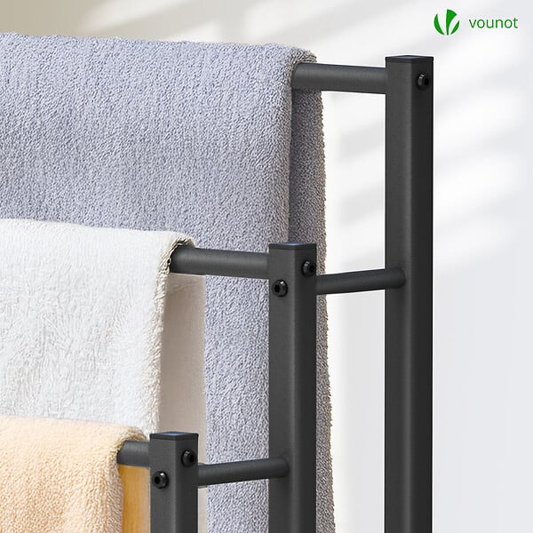 VOUNOT - Porte serviettes sur pied autoportant 3 niveaux noir - large