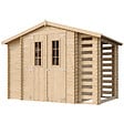 TIMBELA - Abri de jardin en bois et range bûches extérieur AVEC SOL TRAITÉ - extérieur I206xL328xH218 cm/ 3,53 + 0,97+0,97 m2 - M389C+M389G - vignette