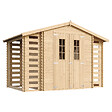 TIMBELA - Abri de jardin en bois et range bûches extérieur AVEC SOL TRAITÉ - extérieur I206xL328xH218 cm/ 3,53 + 0,97+0,97 m2 - M391C+M391G - vignette