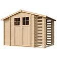 TIMBELA - Abri de jardin en bois et range bûches extérieur AVEC SOL TRAITÉ - extérieur I206xL328xH218 cm/ 3,53 + 0,97+0,97 m2 -  TIMBELA M389F+M389G - vignette