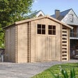 TIMBELA - Abri de jardin en bois et range bûches extérieur AVEC SOL TRAITÉ - extérieur I206xL328xH218 cm/ 3,53 + 0,97+0,97 m2 -  TIMBELA M389F+M389G - vignette