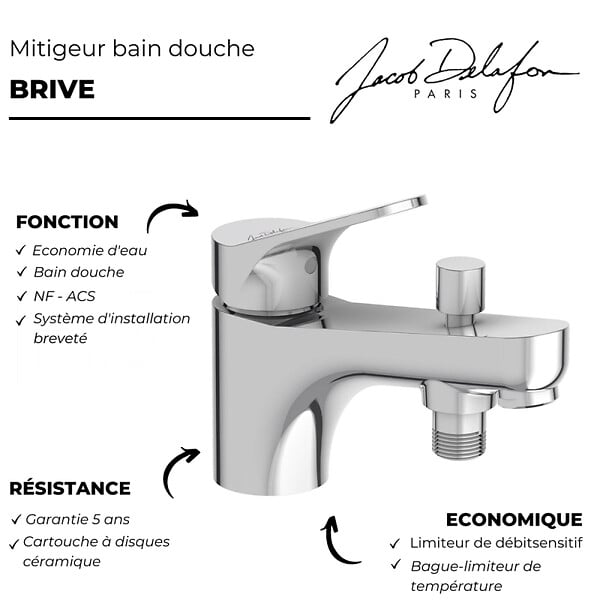 JACOB DELAFON - Mitigeur bain douche Brive - large